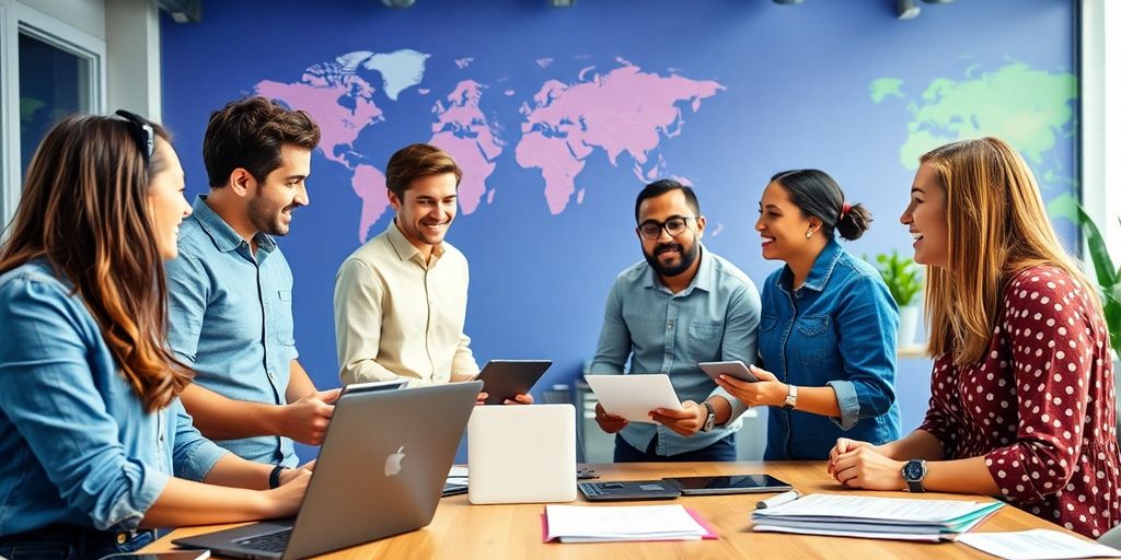 Entrepreneurs collaborating in a modern workspace for growth.