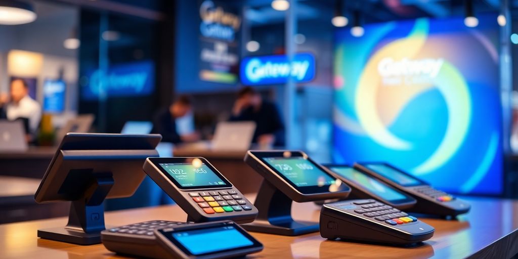 Modern payment processing setup with digital devices.