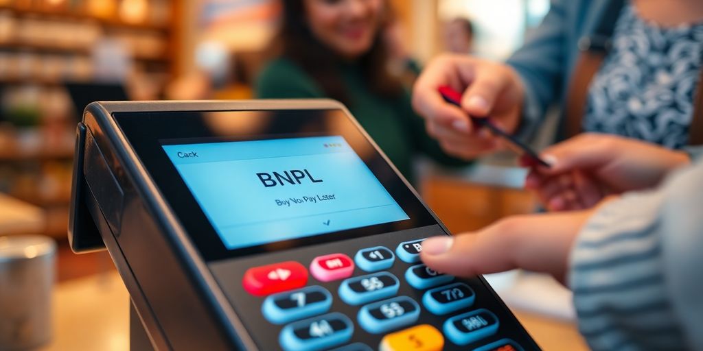 A payment terminal with BNPL option for checkout.