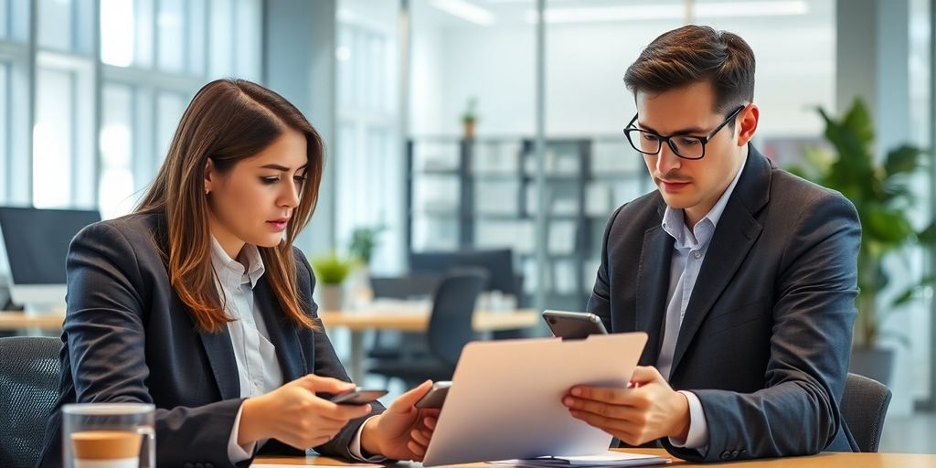 Business professional analyzing merchant high risk in office.