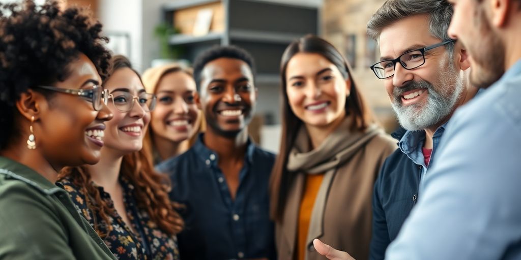 Diverse small business owners discussing benefits of merchant accounts.