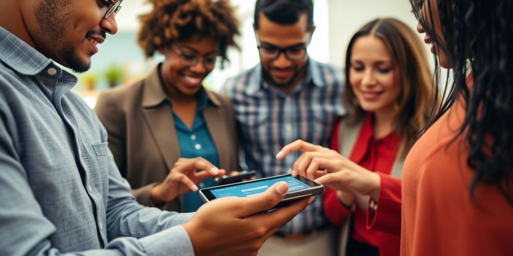 Nonprofit professionals collaborating on a payment solution interface.