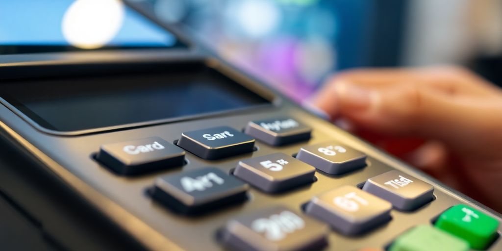 Secure payment terminal with card reader for merchant accounts.