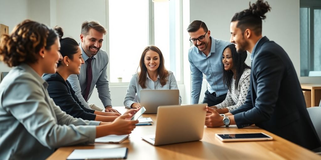 Team of professionals collaborating on subscription strategies.