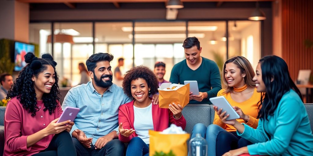 Diverse customers enjoying various subscription services together.