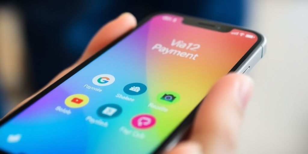 Smartphone with mobile payment app on screen.