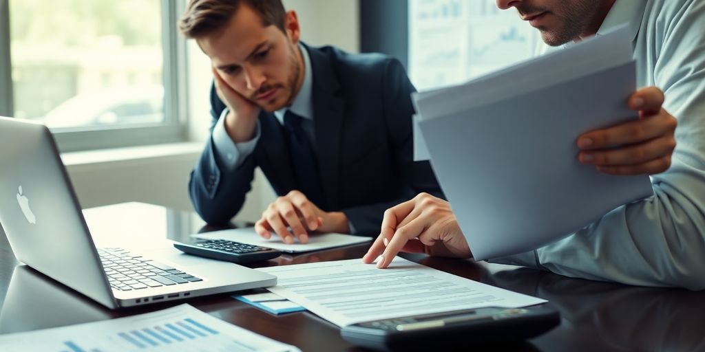 Businessman reviewing financial documents for chargeback mitigation.