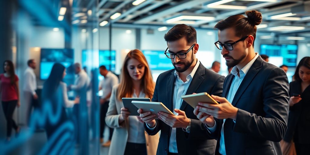 Business professionals analyzing real-time payment data together.