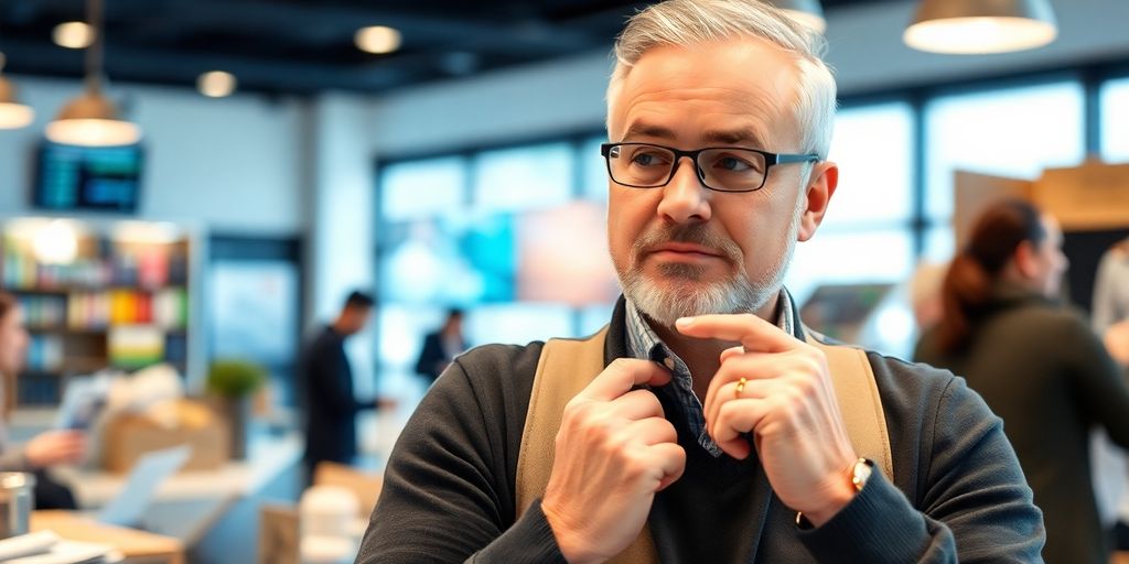 Merchant assessing payment processing options in a store.