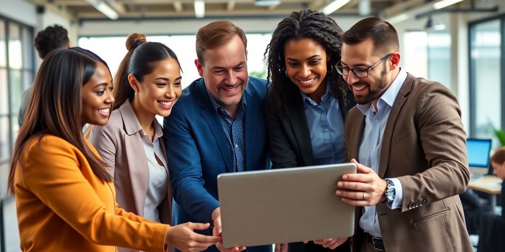 Group of professionals collaborating on payment solutions.