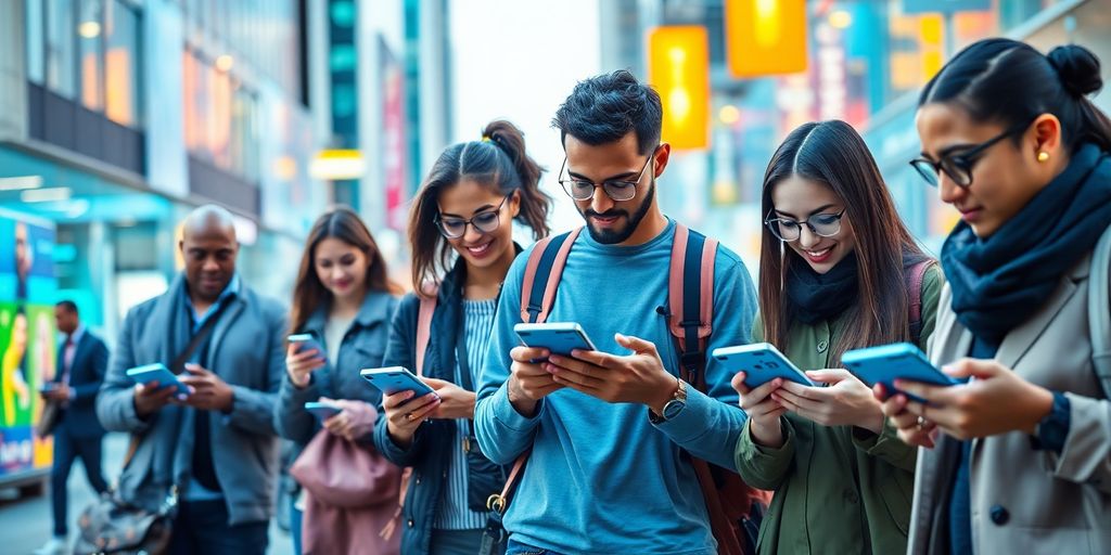 Futuristic payment technology in a vibrant urban setting.