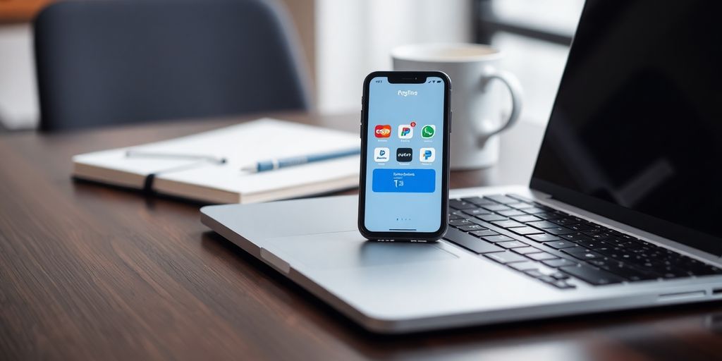 Laptop and smartphone showing payment apps for freelancers.
