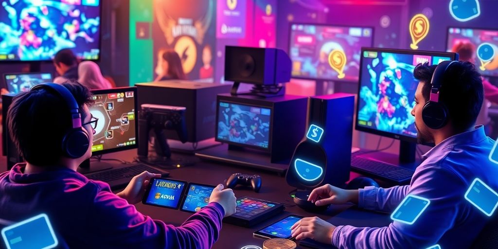 Players using devices to make payments while gaming.