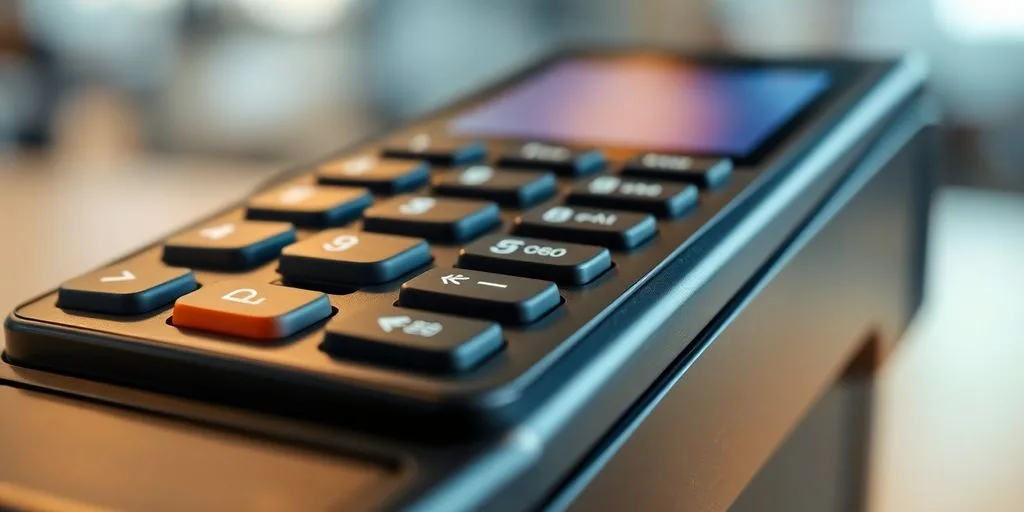 Close-up of a secure payment terminal with modern design.