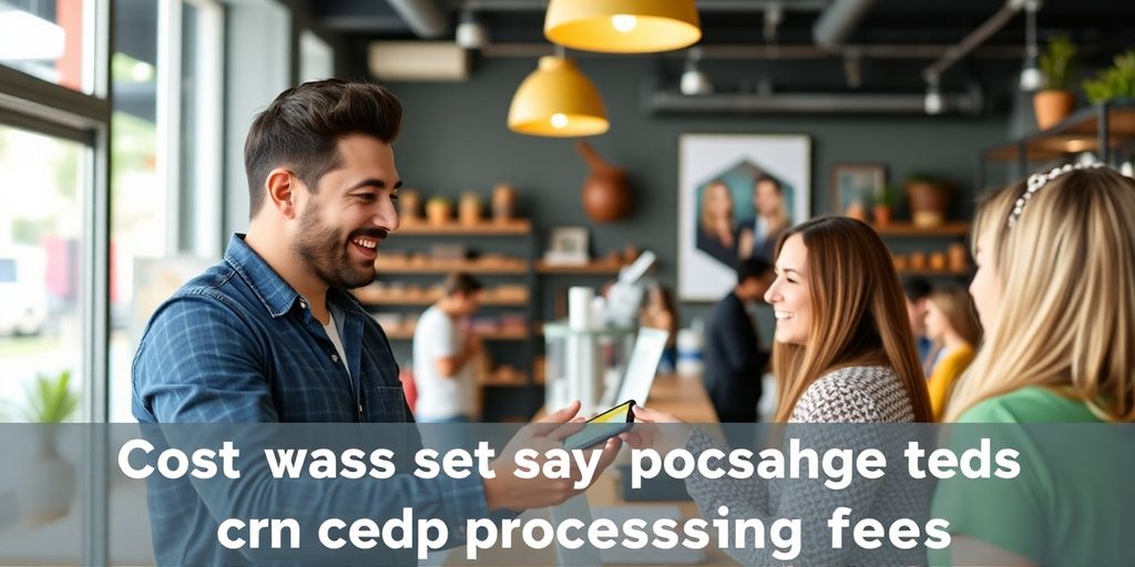 Smiling business owner with happy customers in shop.