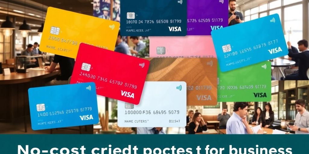 Colorful credit cards in a business environment.