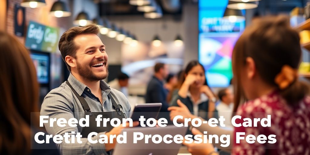 Smiling business owner with customers in a vibrant setting.