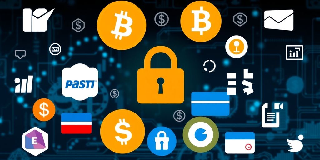 Colorful icons of online payment gateways on a tech background.