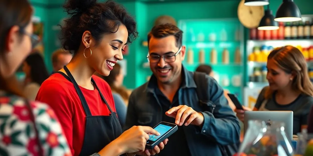 Small business owner using digital payment technology.