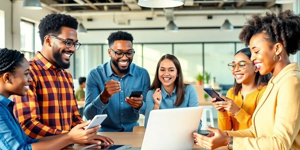 Diverse business owners using digital payment tools together.