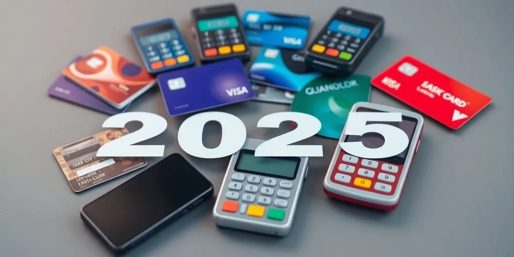 Modern credit card payment devices on a stylish surface.