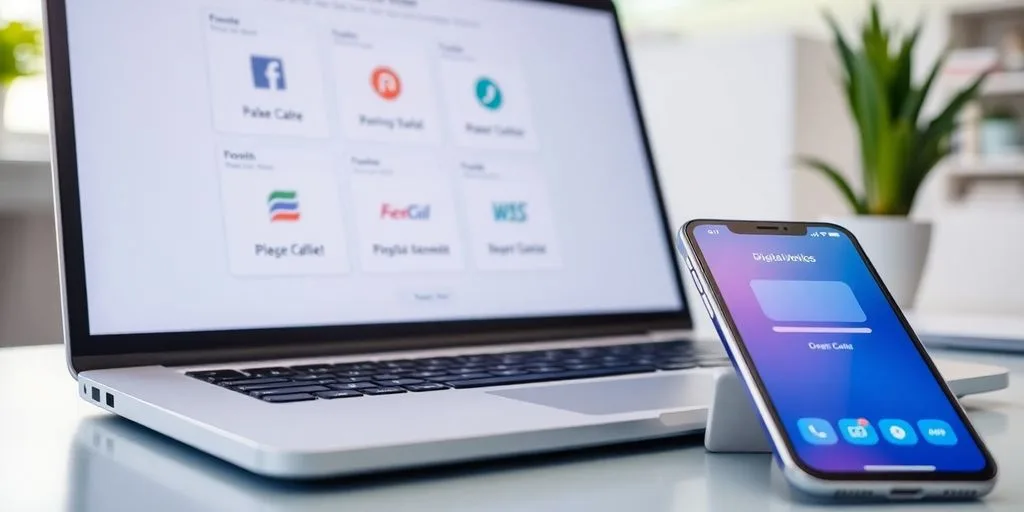 Laptop and smartphone with online payment options displayed.