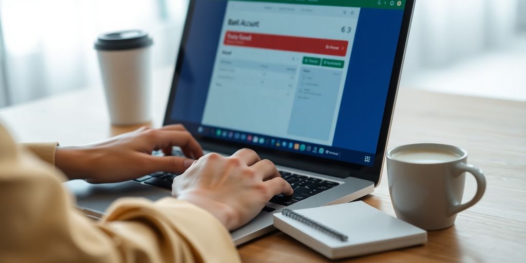 Person using laptop for bank account management.