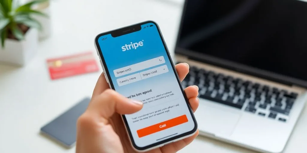 Person using a smartphone to update Stripe banking details.