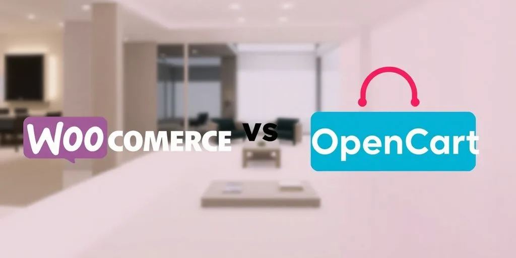 Logos of WooCommerce and OpenCart on a split background.