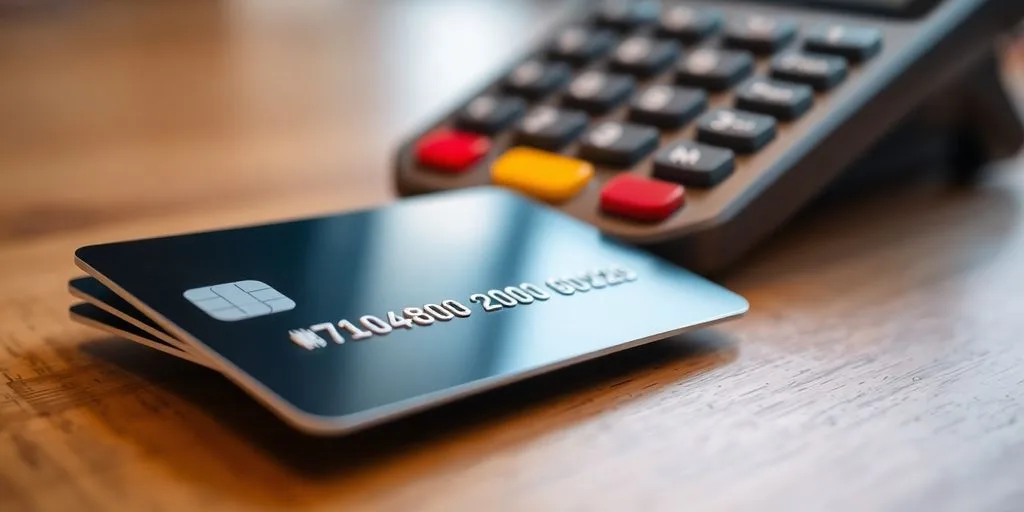 Close-up of a credit card on a wooden surface.