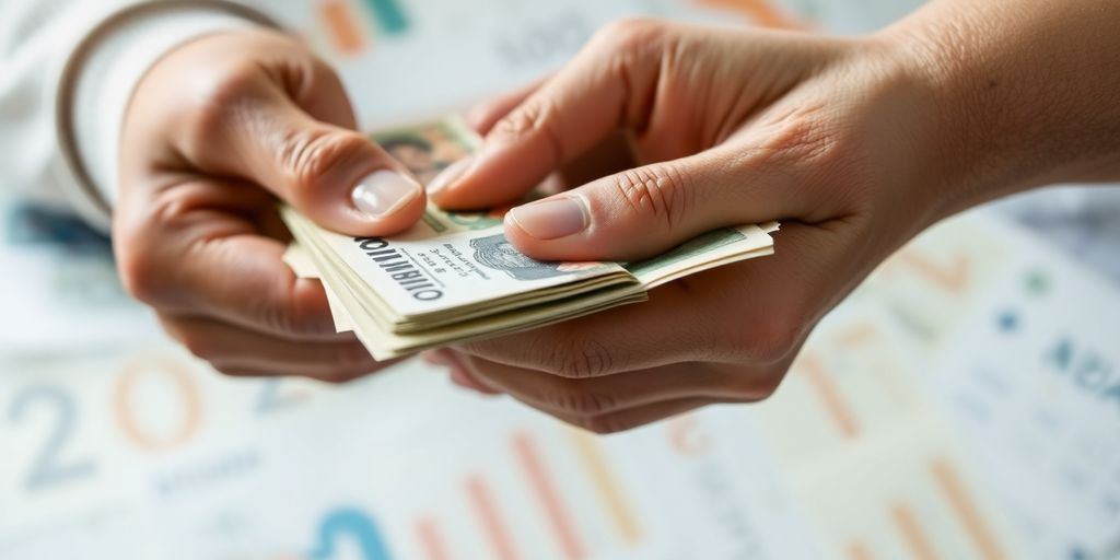 Hands exchanging money, illustrating the remittance process.