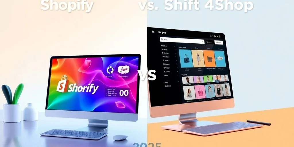 Split image of Shopify and Shift4Shop eCommerce platforms.