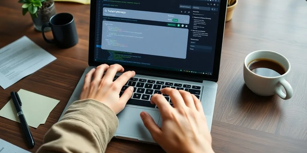 Developer coding payment gateway integration on a laptop.