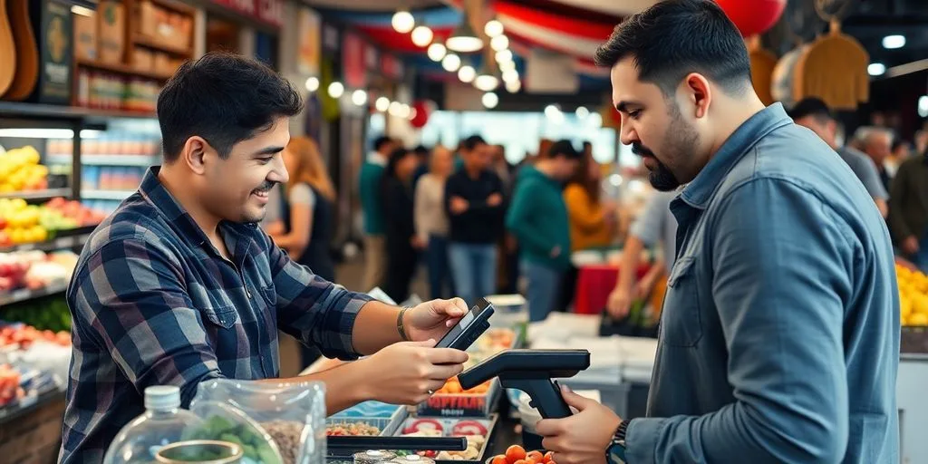 Small business owner using a modern payment system.