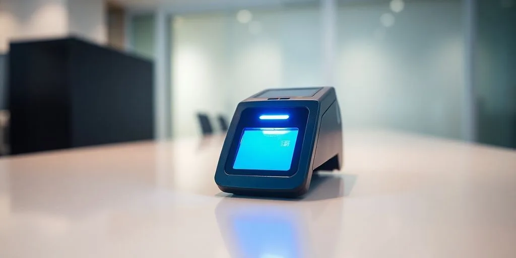 Modern card swipe machine on a clean counter.