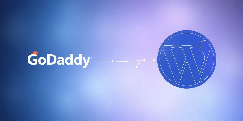 GoDaddy and WordPress logos connecting.
