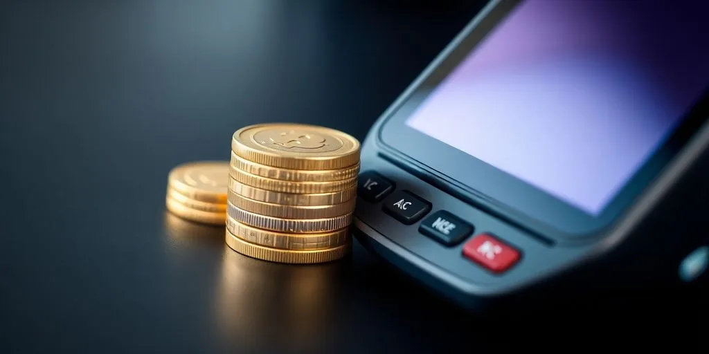 Coins stacked next to a payment terminal.