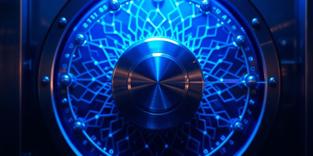 AI protecting digital finances from fraud, with secure network patterns.