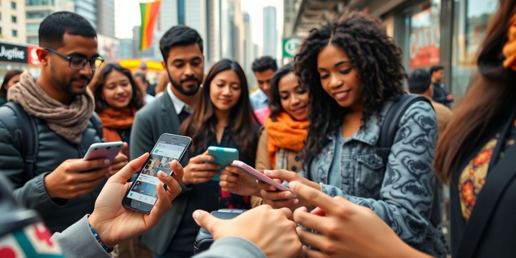 Diverse people using digital wallets and QR codes globally.