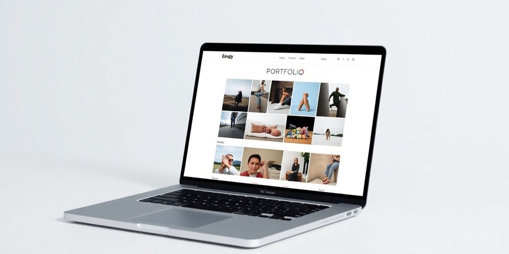 Clean, modern, minimal portfolio website on a laptop.