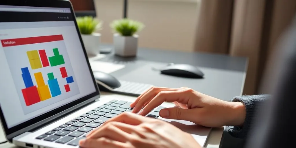 Hands building a website on a laptop.
