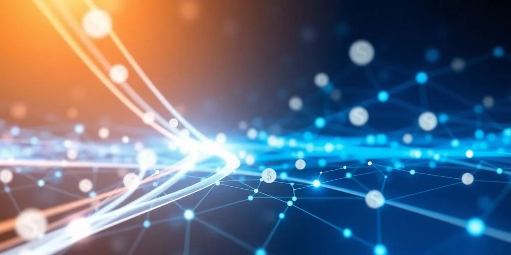 Digital payment gateway flowing through connected circuits.