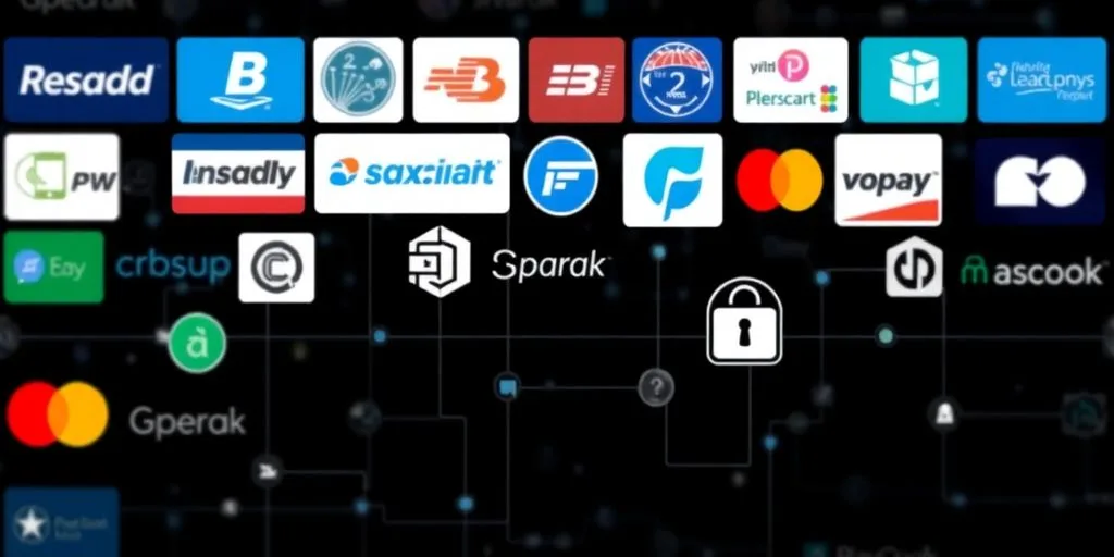 Multiple payment icons connected to different platforms.