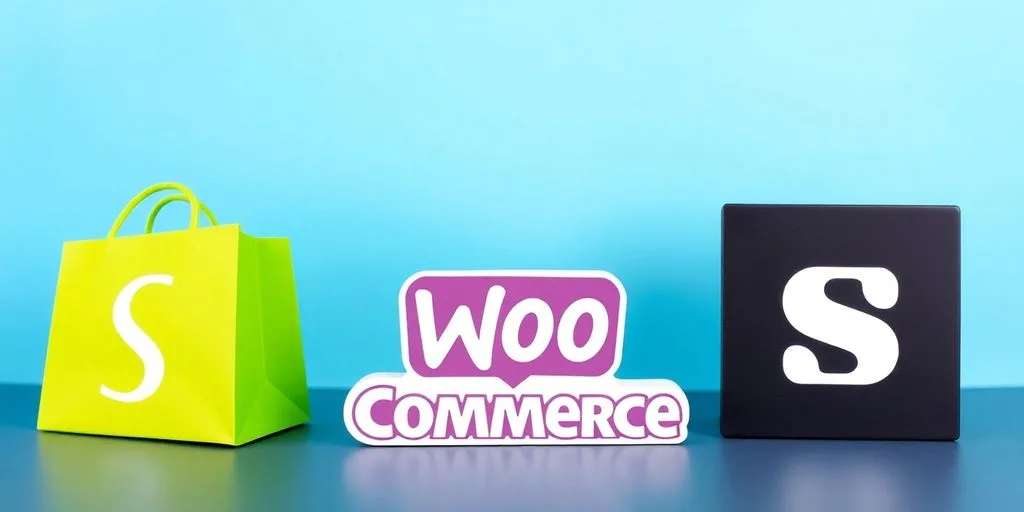 Shopify, WooCommerce, and Squarespace logos side-by-side.