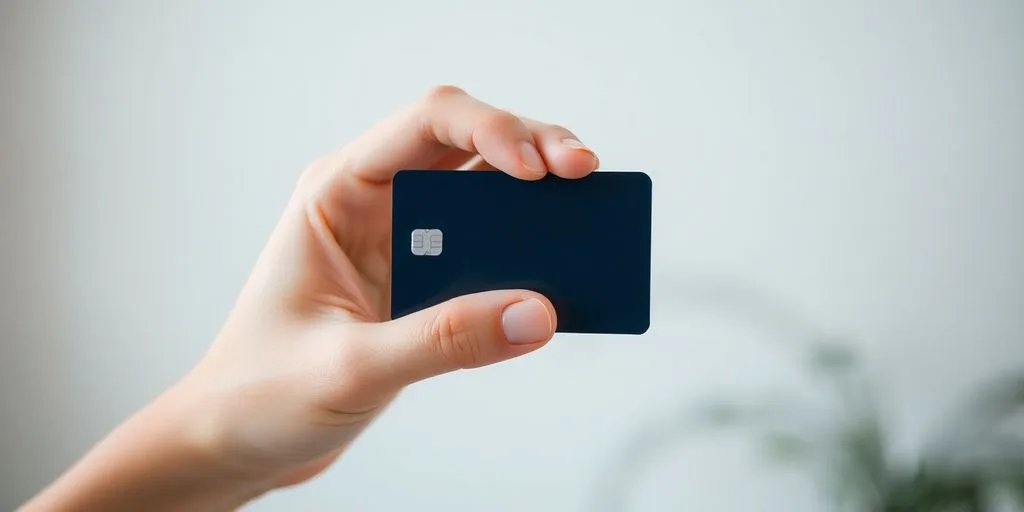 Hand holding declined credit card with blurred background.