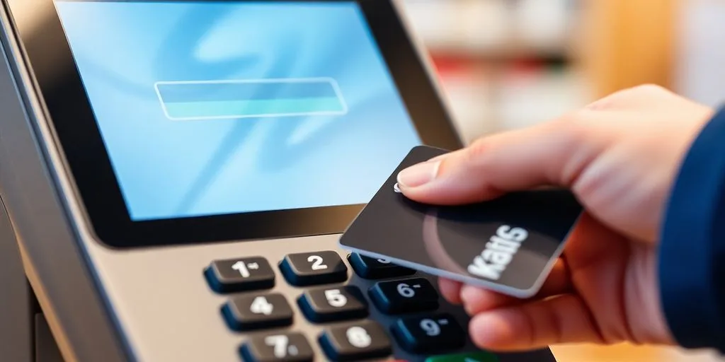 Debit card swiping at a POS terminal.