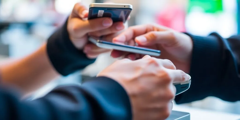 Person paying with a device without internet.